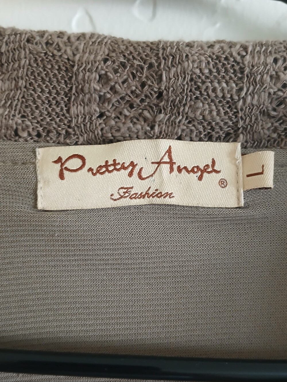 PRETTY ANGEL Mixed Media Goblincore Bell Sleeve Top Women's L Brown Crochet - Picture 3 of 8